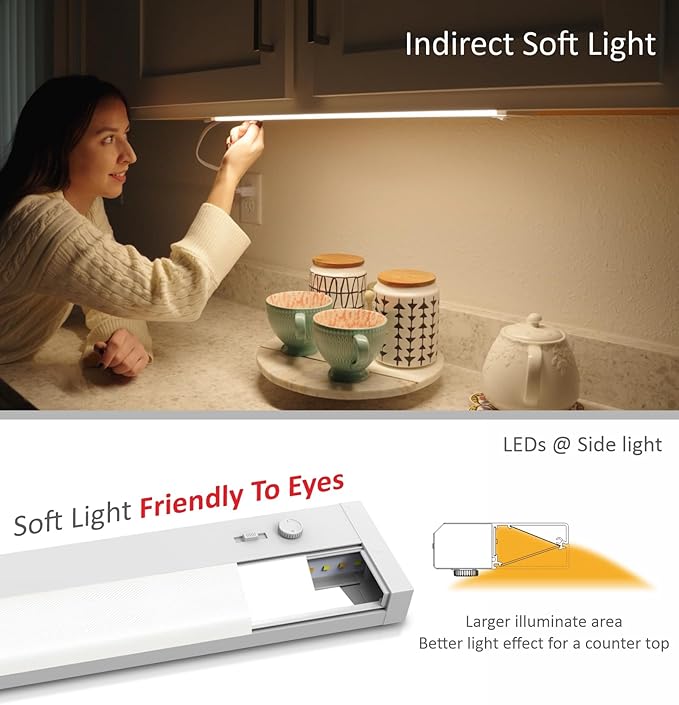 Leetdud Under Cabinet Lights Plug in or Hardwired Built-in Dimmer, 16 Inch 8W, 5CCT 2700K-5000K, Linkable Undercounter Lighting for Kitchen, ETL Dimmable LED Undercabient Light Fixture, White