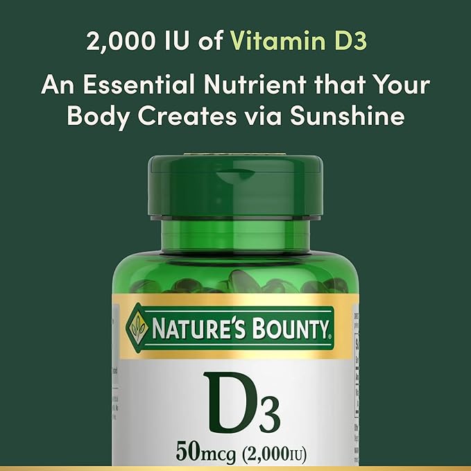 Nature's Bounty Vitamine D3 2000 UI|Soutient la santé immunitaire, l'absorption du calcium et la solidité des os|Essentiel pour des os sains|Sans OGM, sans gluten, 350 gélules, 1 dose par jour pour une santé quotidienne (Lot de 2)