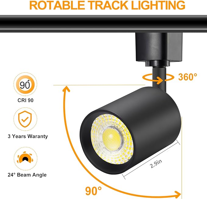 VANoopee 10W Dimmable LED Track Lighting Heads H Type Track Light Replacement Fixtures Bright 3000K Warm White Ceiling Spotlight for Accent Task Art, Flicker Free CRI90+ 24° 800lm Black, Pack of 4