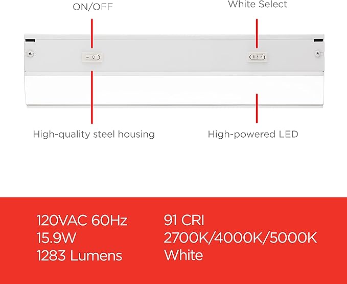 UltraPro 36 inch Hardwired Under Cabinet Lights, 3 Color Settings - 2700K/4000K/5000K - Warm White, Cool White, and Daylight, Under Cabinet Lighting, Dimmable Under Counter Lights for Kitchen, 45369