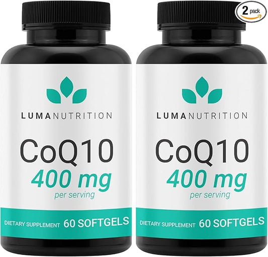 Luma Nutrition CoQ10 400mg Softgels - High-Absorption Coenzyme Q10 - Co Q-10 200mg / 400mg Per Serving - Heart Health - 60 Liquid Softgels (Pack of 2)