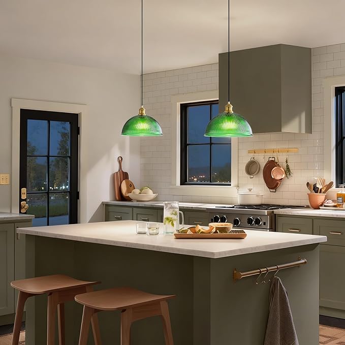 XZHGCEE Vintage Pendant Light Fixtures: Glass Pendant Lights Kitchen Island, Modern Green Pendant Light Fixture for Bedroom Dining Room