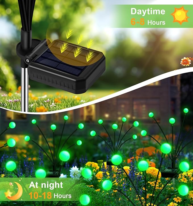 ZFNN Solar Firefly Light, Christmas Lights for Outside Decorations, 4 Pack 24 LED Green Solar Garden Lights, Outdoor Waterproof Garden Decor for Yard Patio Pathway Lawn Christmas