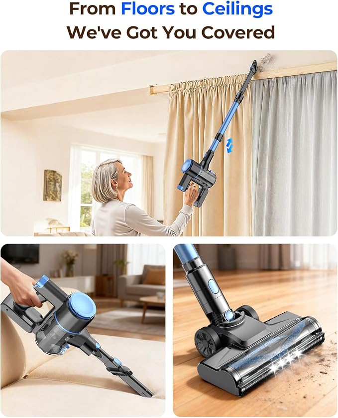 UML0 N8 Cordless Stick Vacuum Cleaner,Lightweight Vacuum Cleaner with Powerful Suction,Self-Standing,Rechargeable Vacuum Cleaners for Home Hardwood Floor Carpet Pet Hair (Cerulean)