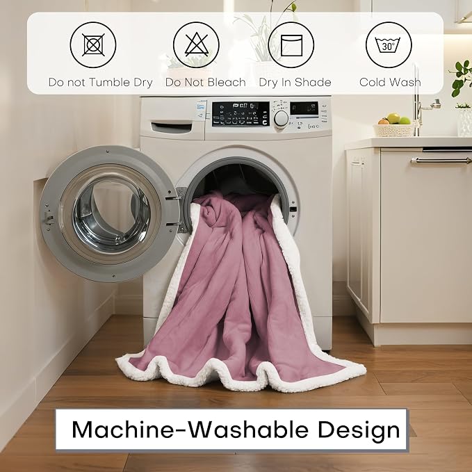 Electric Heated Blanket Throw Size 50"x60" – ETL Certified for Safe Overnight, 4 Heat Settings & 3H Auto Off, Dual-Sided Microplush Sherpa for Home Theater Night, Machine Washable – Berry