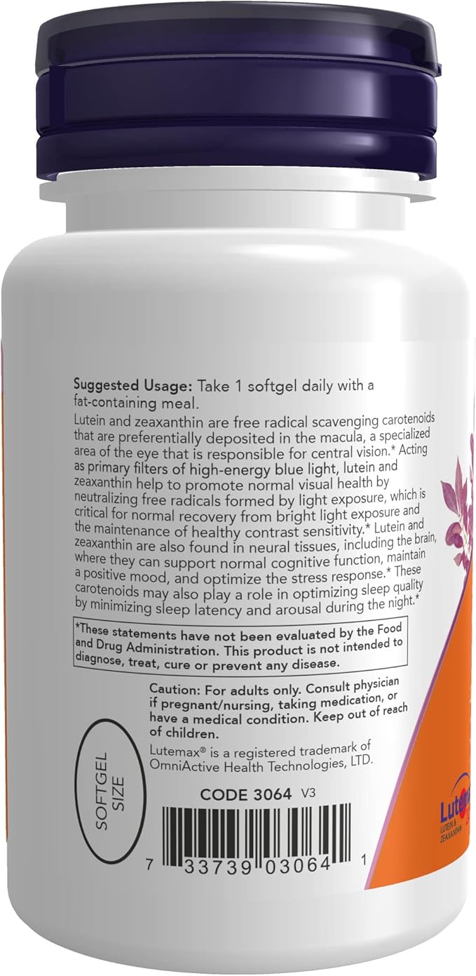 NOW Foods Supplements, Lutein & Zeaxanthin with 25 mg Lutein and 5 mg Zeaxanthin, 60 Softgels (Pack of 2)