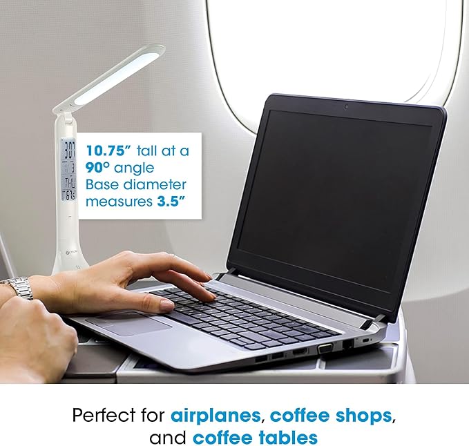 OttLite ClearSun LED Travel Task Lamp - Cordless, Digital Display & Touch Activated Controls - Desk Lamp with Rechargeable Battery - Travel-Friendly & Portable Reading Lamp