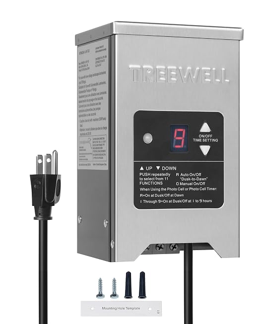 150W Low Voltage Landscape Transformer, Outdoor Landscape Lighting Transformer with Photocell Sensor & Timer, 120V AC to 12V/15V AC, Stainless Steel Weatherproof Transformer, ETL Listed