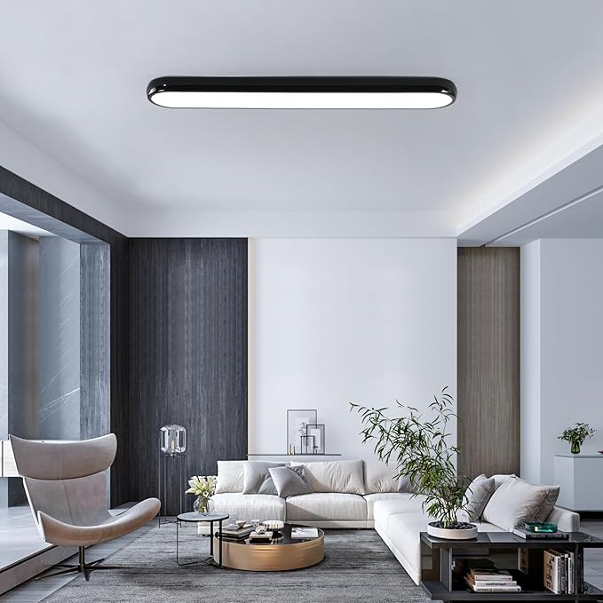 Qcyuui Modern LED Ceiling Light,Dimmable Semi Flush Mount Ceiling Light,39.4 in Long Ceiling Light Fixture,Kitchen Lighting Fixtures Ceiling for Office Bedroom Hallway(Black/48W/3000-6500K)