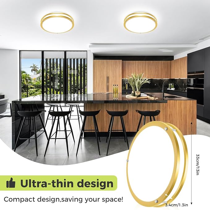 hepside 1 Pack Flush Mount Ceiling Light Fixture, Dimmable & 5Color Temperatures Ceiling Light Black, 13inch 24W 3000K 3500K 4000K 5000K 6500K Adjustable Ceiling Lamps for Bathroom Bedroom Hallway