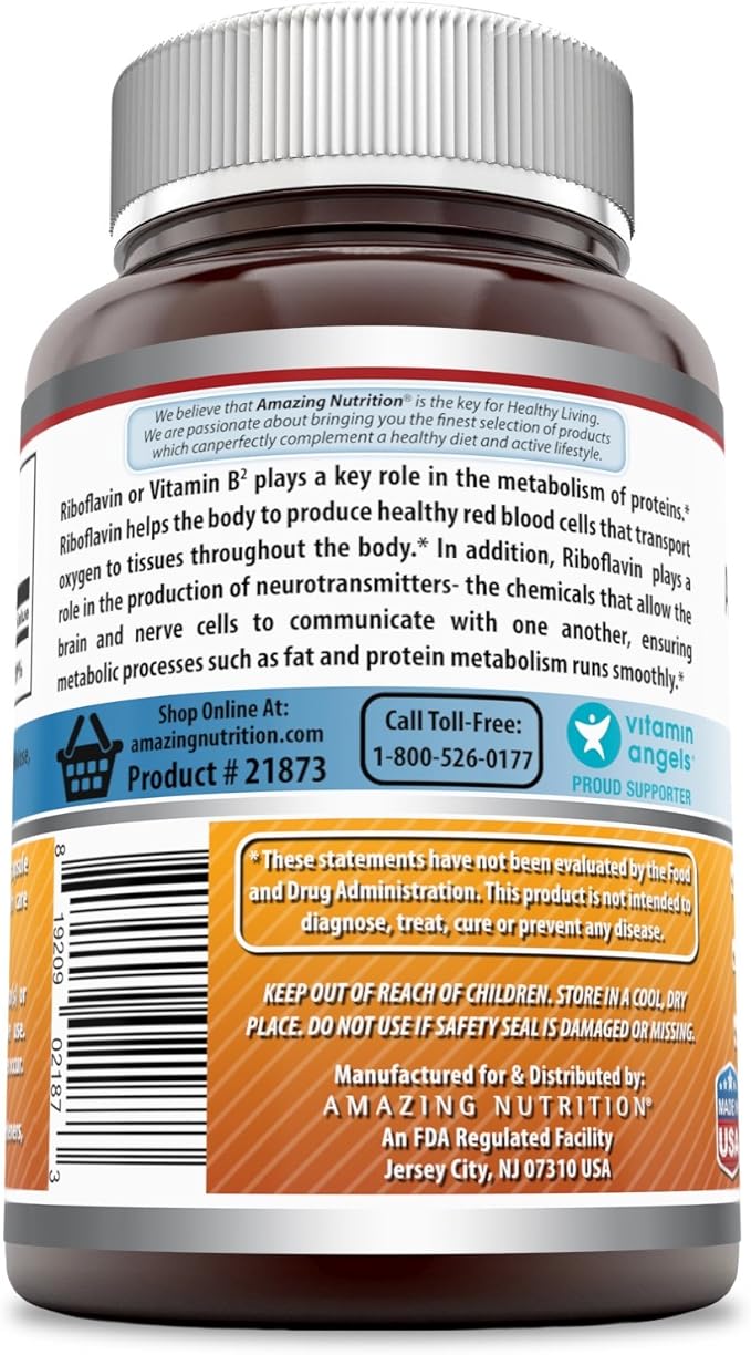 Amazing Formulas Supplément Alimentaire Riboflavine - 400 Milligrammes - Favorise une meilleure circulation sanguine - Aide à maintenir le système nerveux. (240 Capsules) (Sans OGM - Sans gluten)