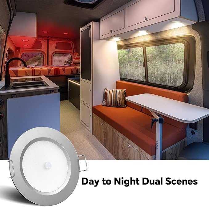 3" LED 12V Push Lights Built-in Switch Interior Bi-Color 12 Volt Red LED Puck Light Full Aluminum RV Dimmable Flush Mount Light for Camper, Boat, Trailer 4Pcs (Silver, Warm White)