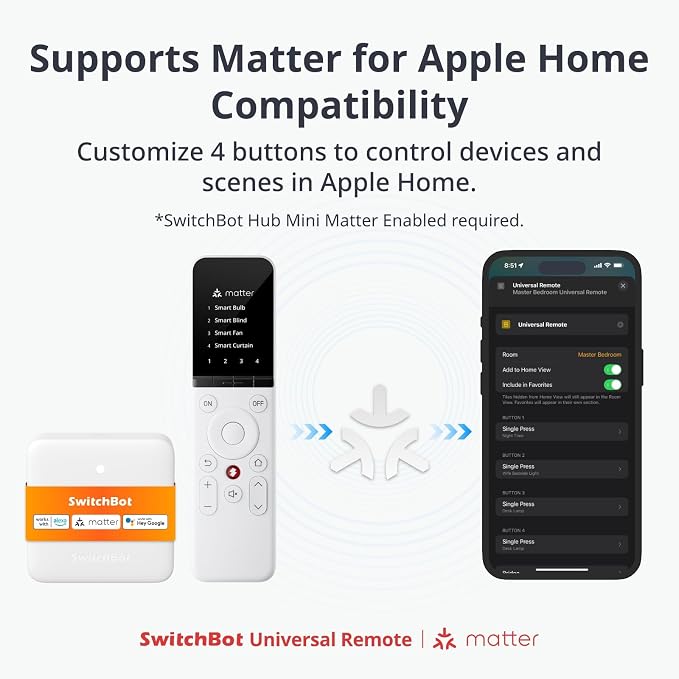 SwitchBot Smart Universal Remote with Hub Mini, Replace Multiple Remotes Easily, Control 25 Devices & 10 Scenes, Works with TV, AC, Apple TV, Fire TV & Smart Home Devices