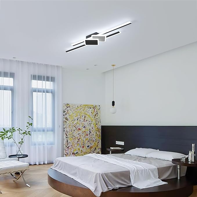 Qcyuui Linear Ceiling Light Modern LED Ceiling Lamp Dimmable Acrylic Ceiling Lighting Fixture with Remote Control for Bedroom Kitchen Dining Room Cloakroom Hallway(45W/39.4in/Linear Square)