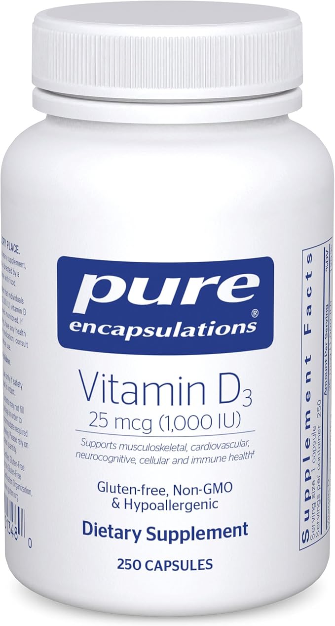Pure Encapsulations ビタミンD3 25mcg (1,000 IU) - 骨、関節、乳房、心臓、結腸、免疫の健康をサポートするサプリメント - プレミアムビタミンD配合 - 250カプセル
