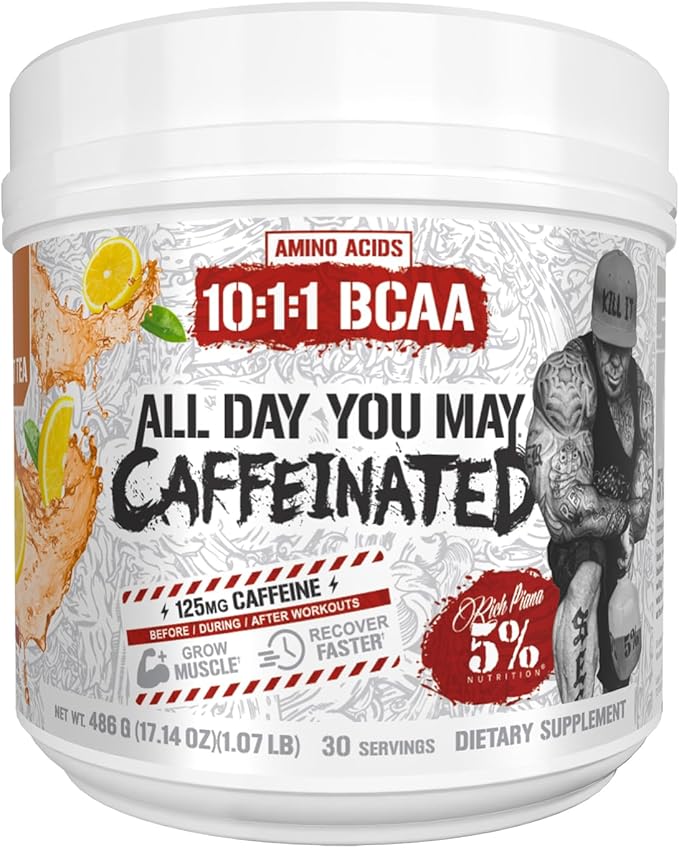 5% Nutrition Rich Piana AllDayYouMay Caffeinated BCAA Energy Powder | Premium Pre Workout Amino Energy & Electrolytes | Hydration, Endurance & Recovery | 16.3 oz, 30 Servings (Southern Sweet Tea)