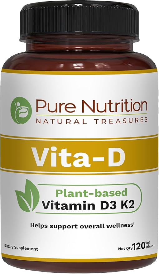 Pure Nutrition ビタミンD3 K2 + ウルトラカルシウム | 植物性D3（地衣類由来） | 120粒入り