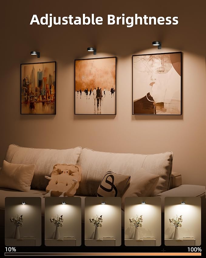 EZVALO Picture Lights for Wall, 2000mAh Rechargeable Battery Magnetic Poster Lights with 3 Color Temps & 12 RGB, Remote Dimmable Timer Painting Light, Wall Decor Light for Art Display, Frame (3 Pack)
