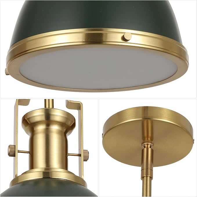 JONATHAN Y 10" Brass Gold Kombu Green 1-Light Metal Dome Pendant Modern Industrial Hanging Light for Kitchen Island Dining Room Adjustable Height LED Bulb Included JYL9535H