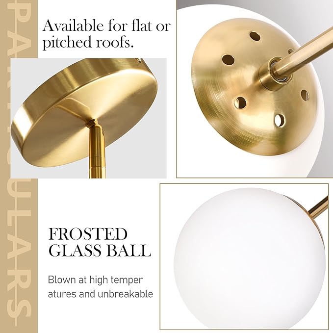 Bagood 6" Globe Pendant Light Gold Mid Century Pendant Light Globe Pendant Lights Kitchen Island Brushed Brass Finished with Milk Glass Lampshade Adjustable Ceiling Light Fixtures for Kitchen