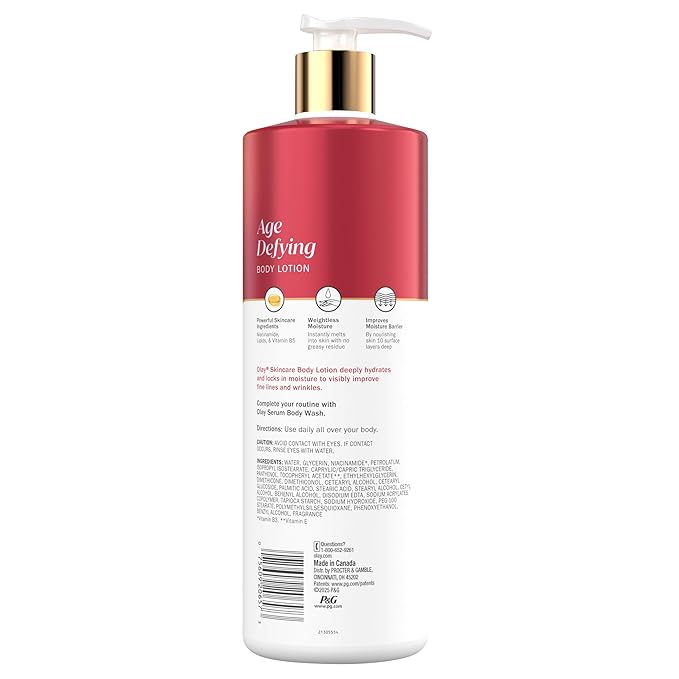 Lotion corporelle Olay pour femmes, anti-âge au sérum de niacinamide, réduit visiblement les signes du vieillissement cutané, hydratation 24h, formule à absorption rapide, complexe de vitamine B3, pour tous types de peaux, 500 ml