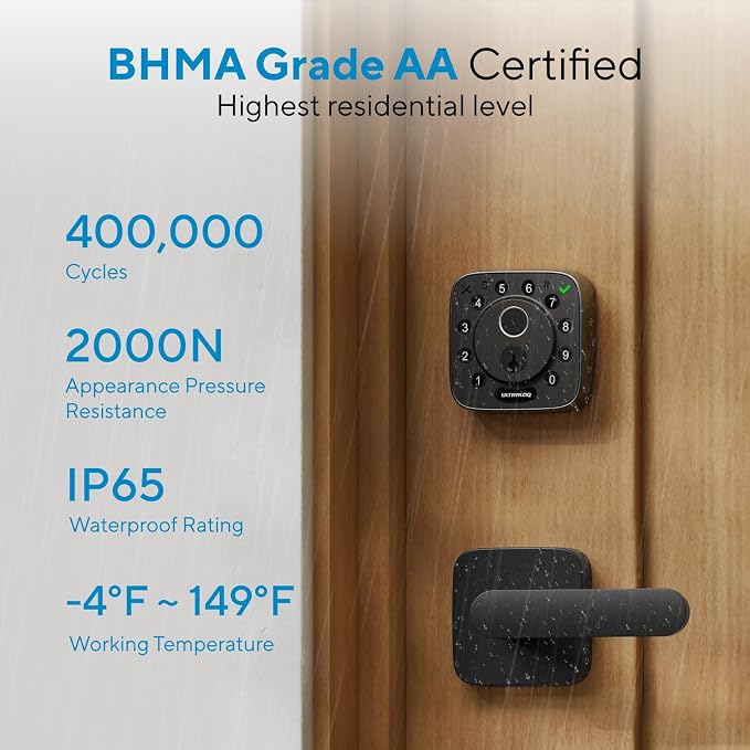 ULTRALOQ Bolt Fingerprint Smart Lock with Door Sensor, Built-in WiFi, Works with Apple Home, Alexa, Google, SmartThings, Keyless Entry Deadbolt with App, Code, Remote Control, Auto Unlock, Auto-Lock