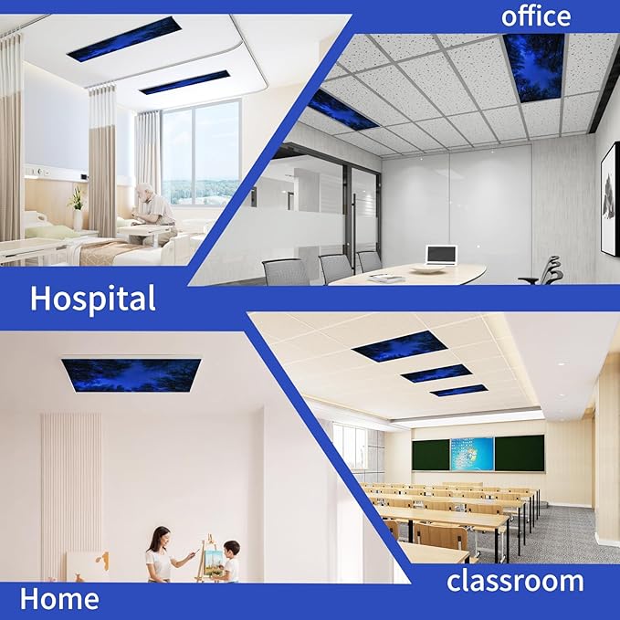 Torixqi 8 Pcs Fluorescent Light Covers for Ceiling Lights Classroom, Magnetic Light Filters, Fluorescent Light Diffuser Covers for Office, Hospitals, Home 4 x 2 Feet (blue nebula)