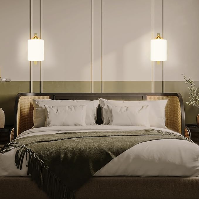 Wall Sconces Lights Lamp for Bedroom Bathroom, Modern Vanity Light Fixtures, Gold Farmhouse Wall Mount Lighting Lanterns with Glass Shade for Living Room Mirror Hallway Kitchen