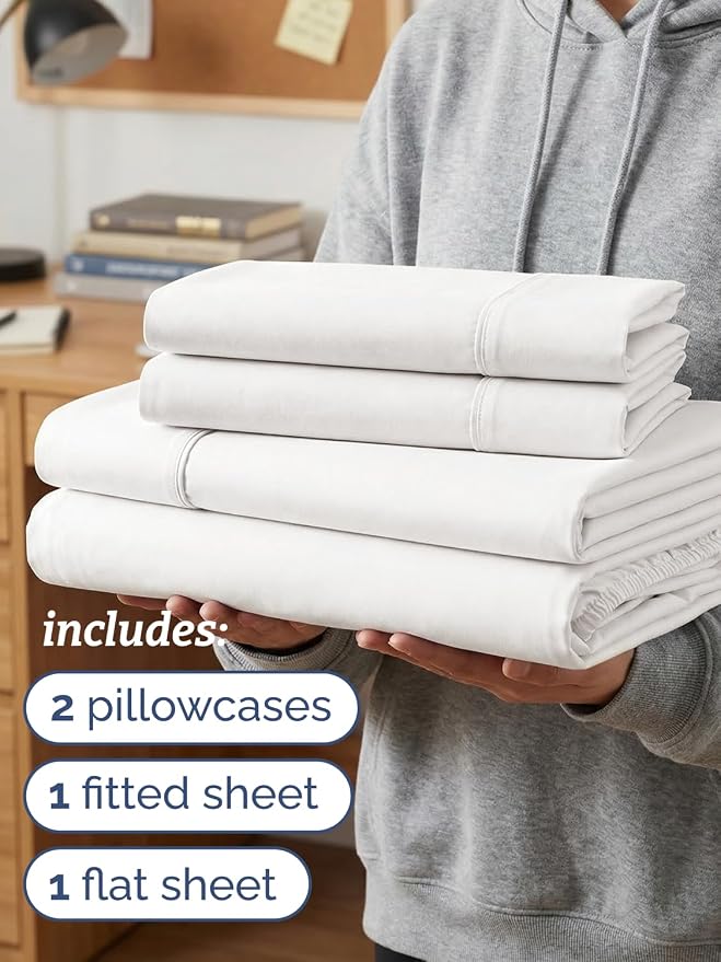 Twin XL 4 Piece Sheet Set - Comfy Breathable & Cooling - Soft Hotel Luxury Bedding Set with 8-16 Inch Deep Pockets - 1 Flat & 1 Fitted Sheet & 2 Pillowcases - Wrinkle Free & Easy Care - Antique White