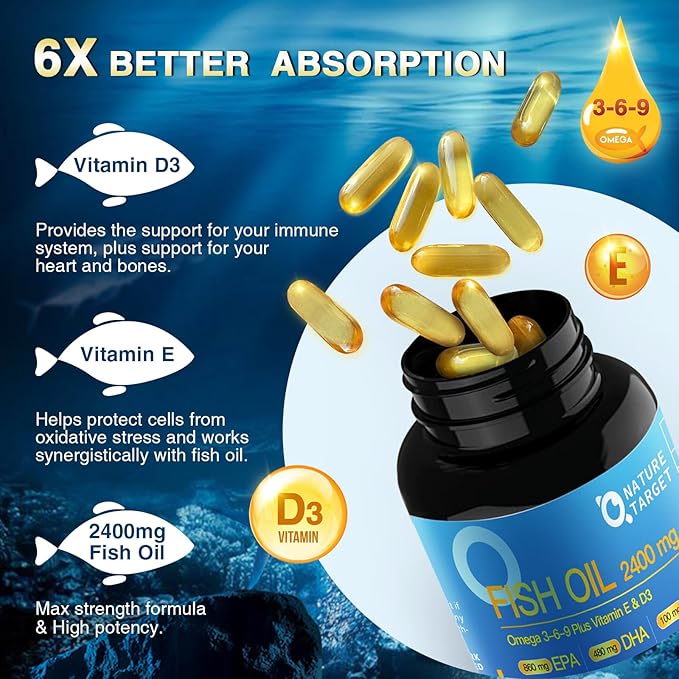 NATURE TARGET Pack Synergie Os & Cœur — Vitamine D3 K2 + Huile de poisson Triple Oméga 3-6-9 avec Calcium & Magnésium & Vitamine E, Soutien Quotidien Complet pour les Os, le Cœur, le Cerveau et la Santé Immunitaire