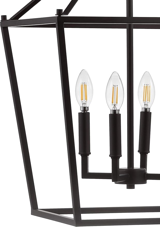 JONATHAN Y 16" Oil Rubbed Bronze Lantern Pendant Light, 4-Light Pagoda Style Metal Cage Farmhouse Hanging Ceiling Fixture for Kitchen Island, LED Bulb Included (JYL7437A)