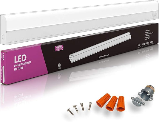 Hardwired LED Under Cabinet Task Lighting - 20 Watt, 36", Dimmable, CRI>90, 4000K (Cool White), Wide Body, Long Lasting Metal Base with Frost Lens