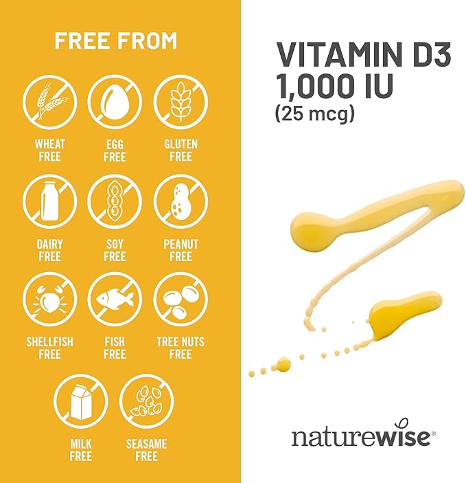 NatureWise ビタミンD3 1000IU (25mcg) 1年分 免疫サポート、健康的な筋肉機能、骨の健康に - 非遺伝子組み換え、グルテンフリー、オーガニックエクストラバージンオリーブオイル使用、ミニソフトジェル、360粒