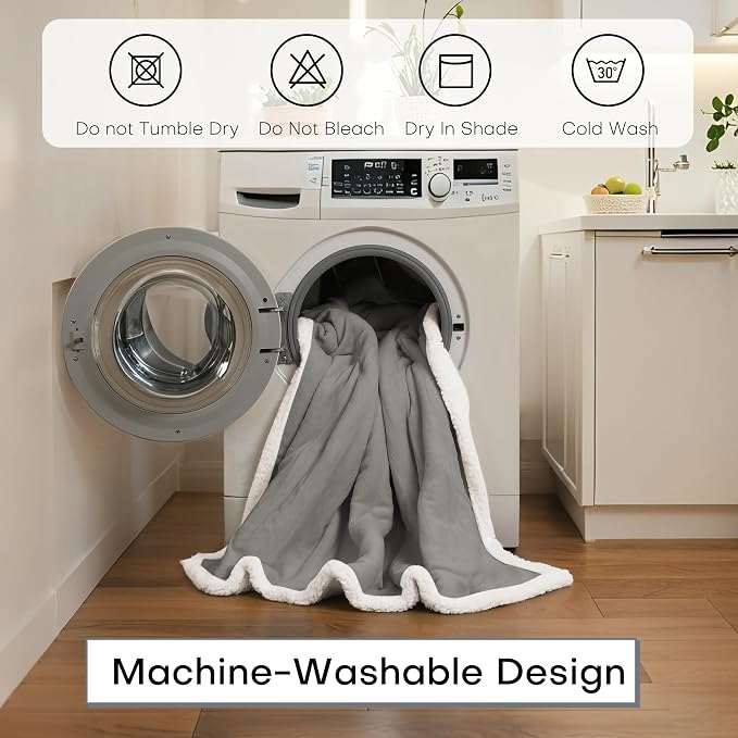 Electric Heated Blanket 62"x84" Twin Size for Safe All Night Rest, Dual-Sided Microplush Sherpa for Bedroom Couch Use, 4 Heat Settings & 10 Hours Auto Off Energy Saving, Machine Washable - Light Gray