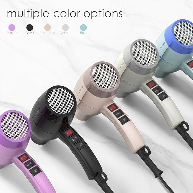 TOME Hair Dryer with Diffuser, 1875W Ionic Blow Dryer with Comb Attachment and Concentrator for Home Use, Fast Drying with Cool Shot and 2 Heat & 2 Speed Settings, 125V, Purple