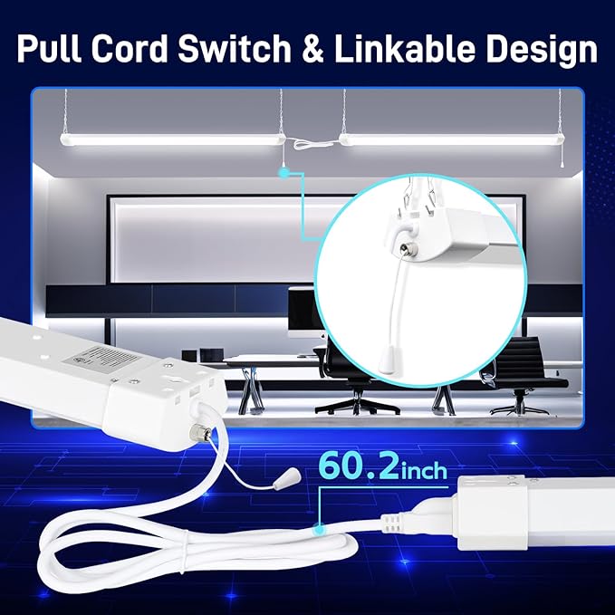 hykolity 4FT 120W LED Shop Light Linkable, 13000lm(400w Equivalent), 5000K Utility Shop Lights for Garages, Workshops, Basements, Hanging or FlushMount, with Power Cord and Pull Chain, ETL