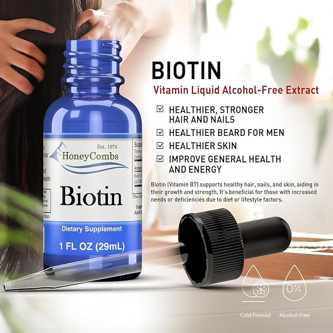 B7 Drops 500% DV Biotin, Hair and Nails Vitamins for Women, Men, and Kids, Sublingual Biotin Liquid for Healthy Skin, 36 Serving Bottle, Made In USA