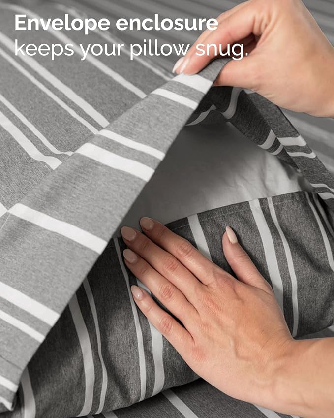 Twin 4 Piece Sheet Set - Comfy Breathable & Cooling - Soft Hotel Luxury Bedding Set with 8-16 Inch Deep Pockets - 1 Flat & 1 Fitted Sheet & 2 Pillowcases - Wrinkle Free & Easy Care - Grey Stripes 3