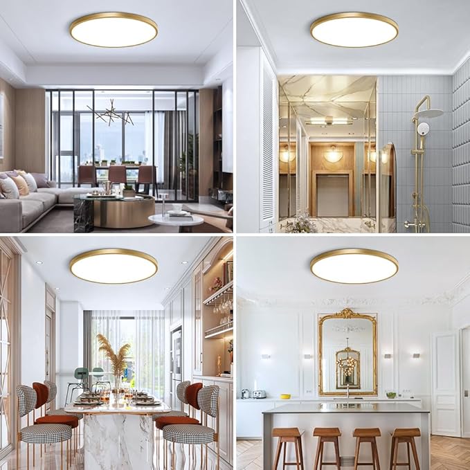 15.7 Inch Gold Flush Mount Ceiling Light Fixture, 5000K Daylight White, 32W 3800LM Bright LED Ceiling Light, Flat Round Light Fixtures Flush Mount for Bedrooms Living Rooms