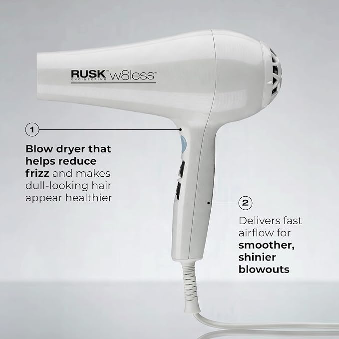 RUSK W8less 2000 Watt Ionic Hair Dryer - Ceramic Tourmaline Technology - Lightweight, Professional Blow Dryer for Fast Drying & Frizz Control (1 ct)