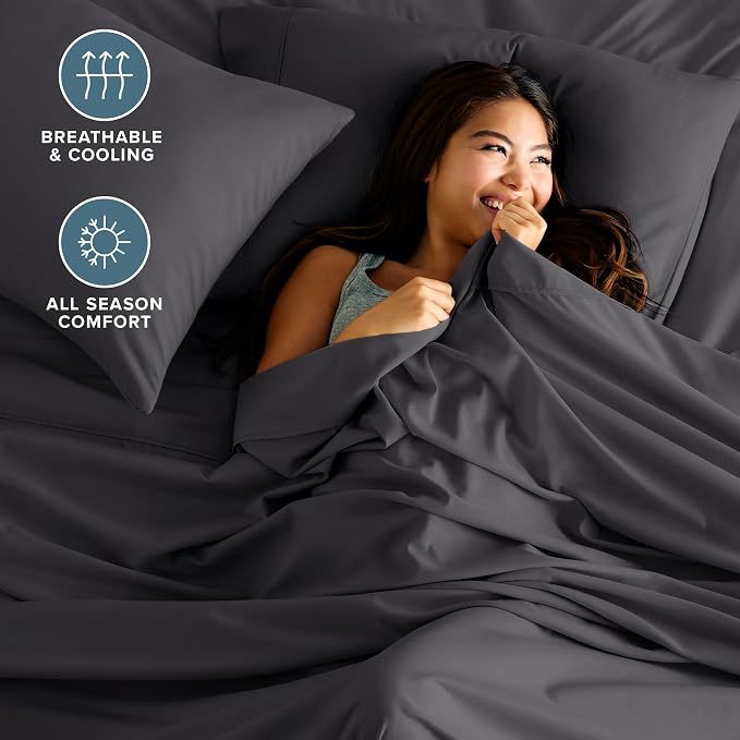 Bare Home California King Sheet Set - 1800 Ultra-Soft Microfiber Cal King Bed Sheets - Double Brushed - Deep Pockets - Easy Fit - 4 Piece Set - Bed Sheets (California King, Forged Iron Grey)