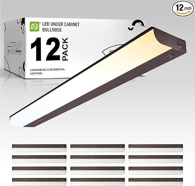 ASD LED Under Cabinet Lighting Hardwired, 24 Inch 12W 2700K-5000K Selectable, 1051LM, CRI90+, Direct Wire Linkable Under Counter Lights for Kitchen, Dimmable Under Cabinet Lights, Bronze, UL, 12 Pack