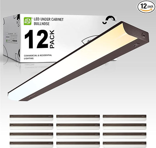 ASD LED Under Cabinet Lighting Hardwired, 24 Inch 12W 2700K-5000K Selectable, 1051LM, CRI90+, Direct Wire Linkable Under Counter Lights for Kitchen, Dimmable Under Cabinet Lights, Bronze, UL, 12 Pack