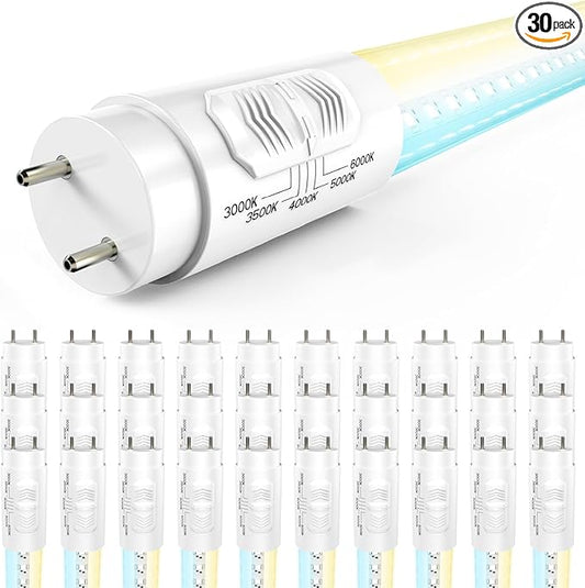 Sunco 30 Pack T8 LED Bulbs 4 Foot, 48 Inch Tube Light Bulb Fluorescent Replacement, Single/Double Ended Hybrid Type A+B, 2400 LM, 20W, Selectable CCT 3000K/3500K/4000K/5000K/6000K, Clear Lens ETL
