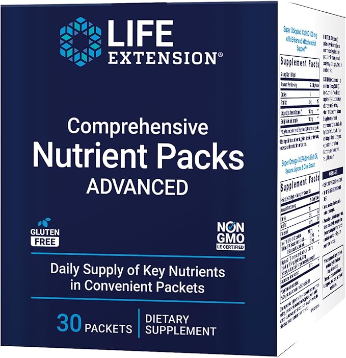Life Extension 総合栄養パック アドバンスト、クルクミン、フィッシュオイル、マルチビタミン、CoQ10、マルチ＆サプリメント、30回分携帯用パケット、グルテンフリー、非遺伝子組み換え