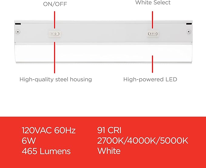 UltraPro 12 inch Hardwired Under Cabinet Lights, 3 Color Settings - 2700K/4000K/5000K - Warm White, Cool White, and Daylight, Under Cabinet Lighting, Dimmable Under Counter Lights for Kitchen, 45366