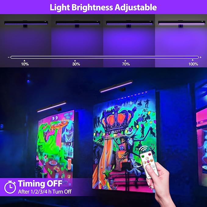 Onforu Black Light for Blacklight Tapestry,15'' Rechargeable Blacklight Picture Light with Remote, 4000mAh Black Light Bar for Fluorescent Poster, Glow in The Dark Party, Bedroom Decor, Party