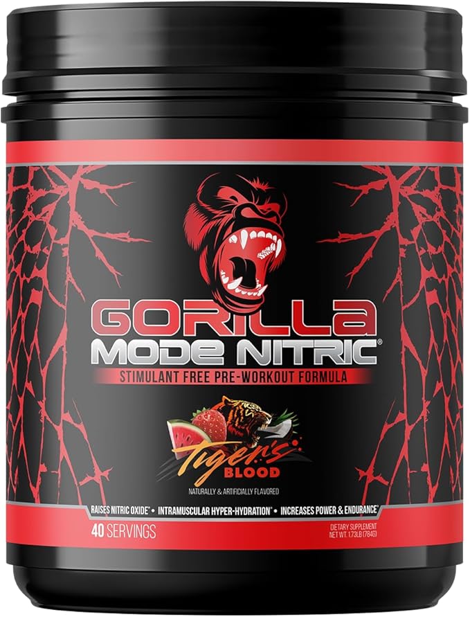 Gorilla Mode Nitric アップグレード版 刺激物不使用プレワークアウト – 最高の味と効果を実現した刺激物不使用プレワークアウト / 強力なパンプ・血管拡張・パワー / 784g (Tigers Blood)