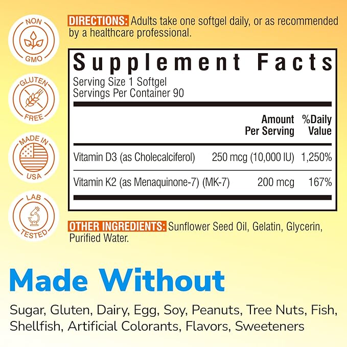Complément Vitamine D3 K2, 10000 UI D3 / 200 mcg K2 MK7 avec Complexe de Magnésium 6 en 1 et Complexe de Magnésium 10 en 1 (3 Paquets)