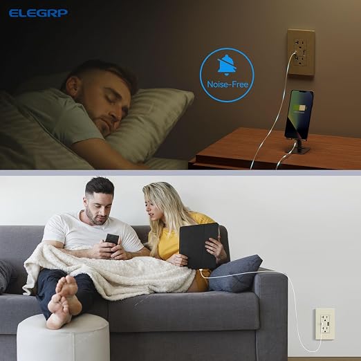 ELEGRP USB Charger Wall Outlet, USB A & C Ports, 20 Amp NEMA 5-20R, Wall Plate Included, UL Listed, Almond 6 Pack